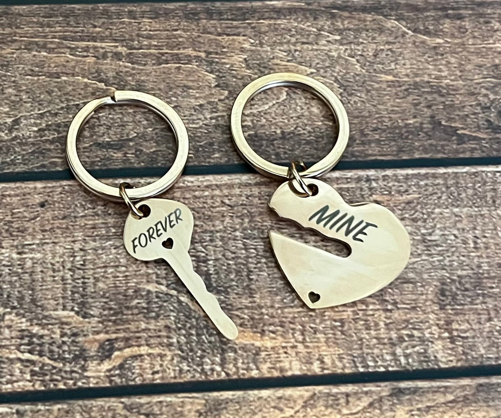 Heart & Key Stainless SteelKeychain Set